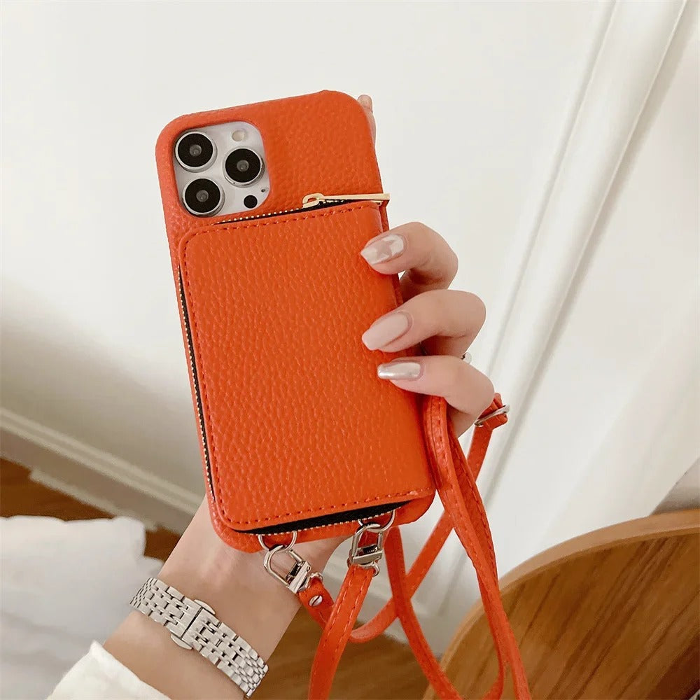 Zipper Leather Wallet Case for iPhone