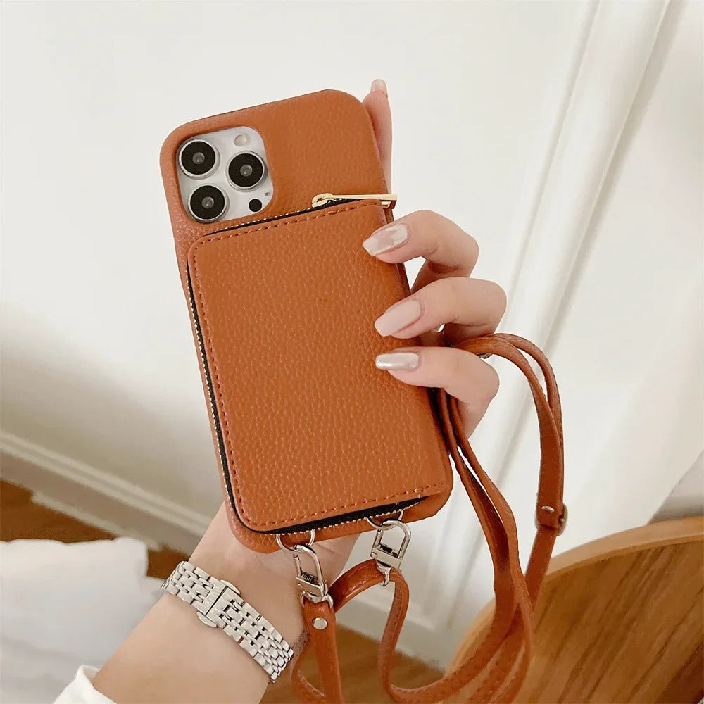 Zipper Leather Wallet Case for iPhone