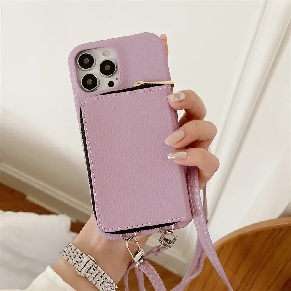 Zipper Leather Wallet Case for iPhone