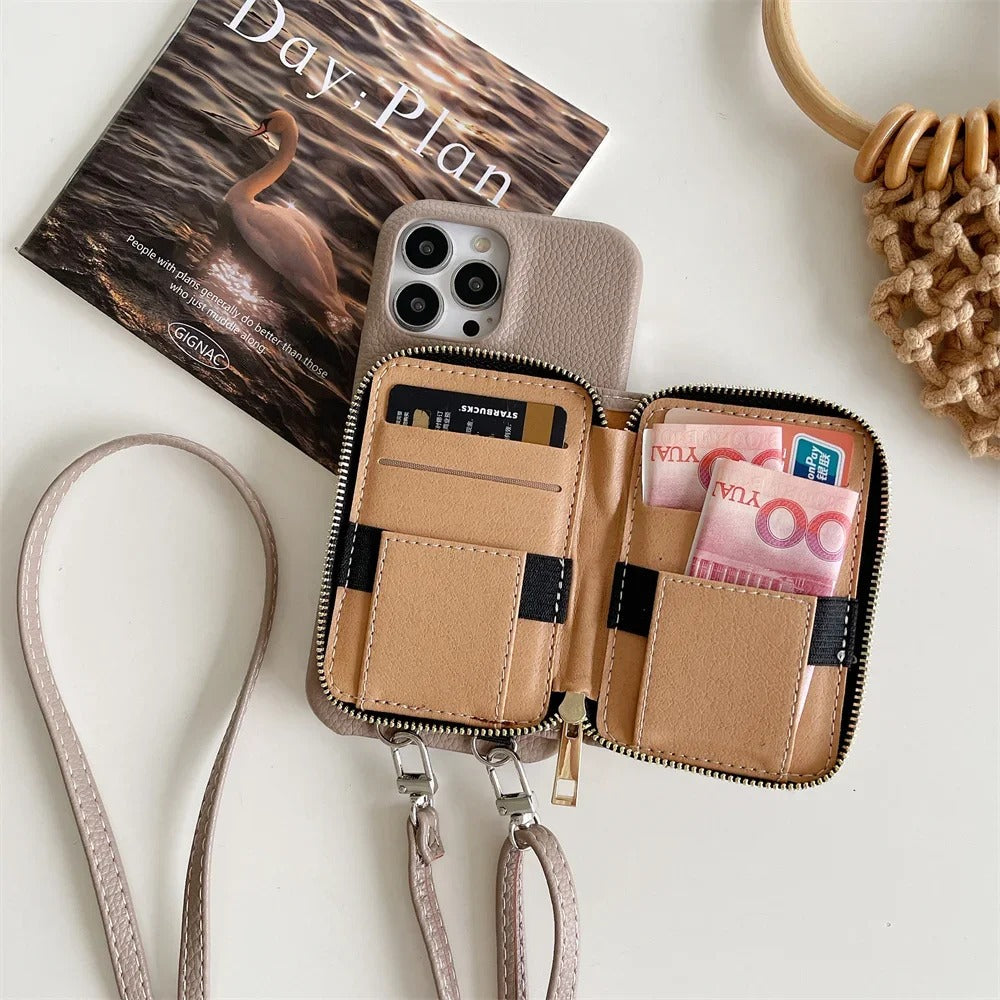 Zipper Leather Wallet Case for iPhone