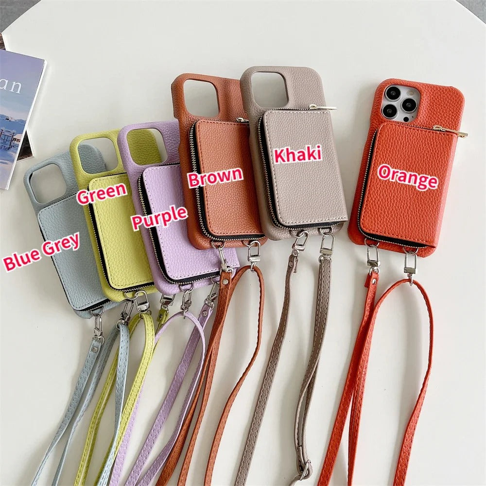 Zipper Leather Wallet Case for iPhone