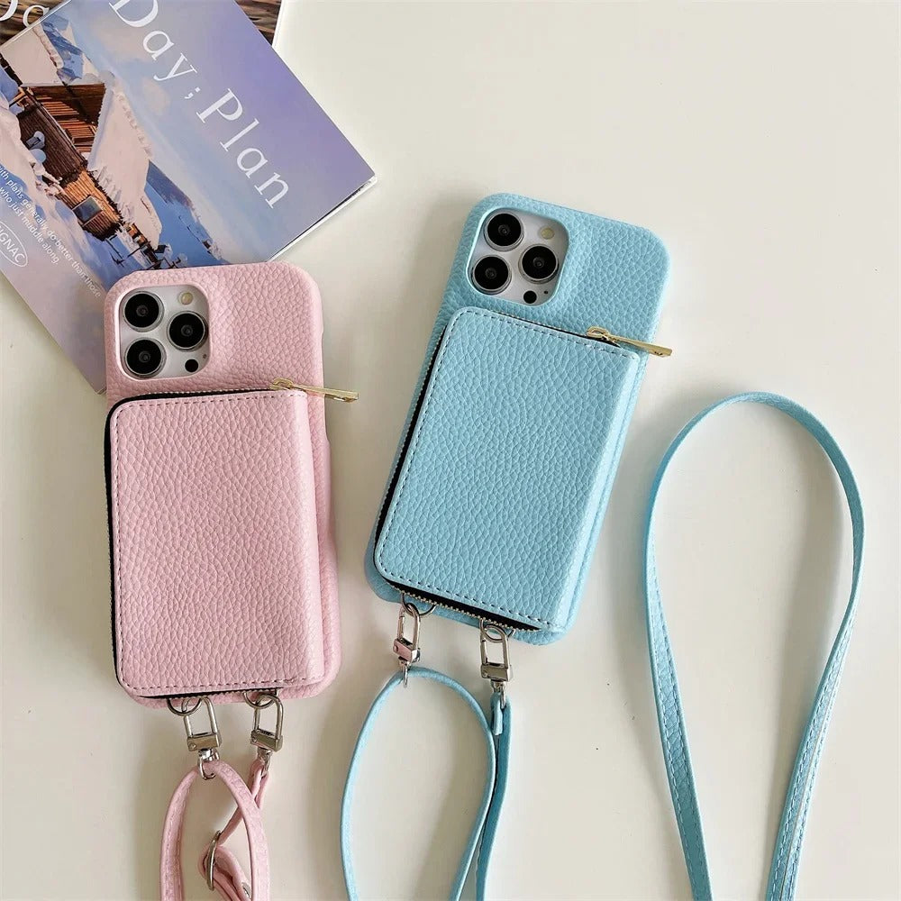 Zipper Leather Wallet Case for iPhone