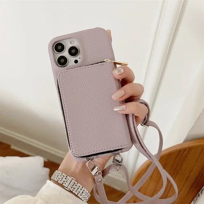 Reißverschluss-Ledergeldbörsenhülle für iPhone