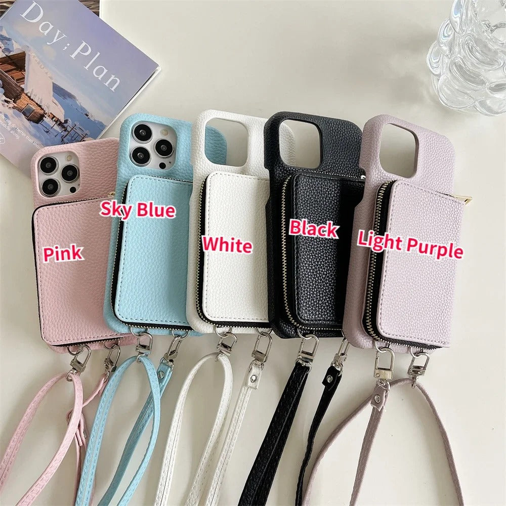 Reißverschluss-Ledergeldbörsenhülle für iPhone