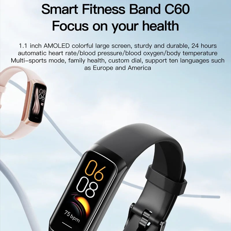 Smart Bracelet C60 – 1.1" AMOLED Fitness Tracker
